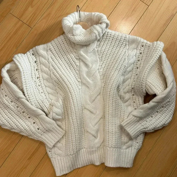 IRO PARIS NWT Yris Ecru Chunky Cable Knit Turtleneck Sweater Wool S - Picture 14 of 15